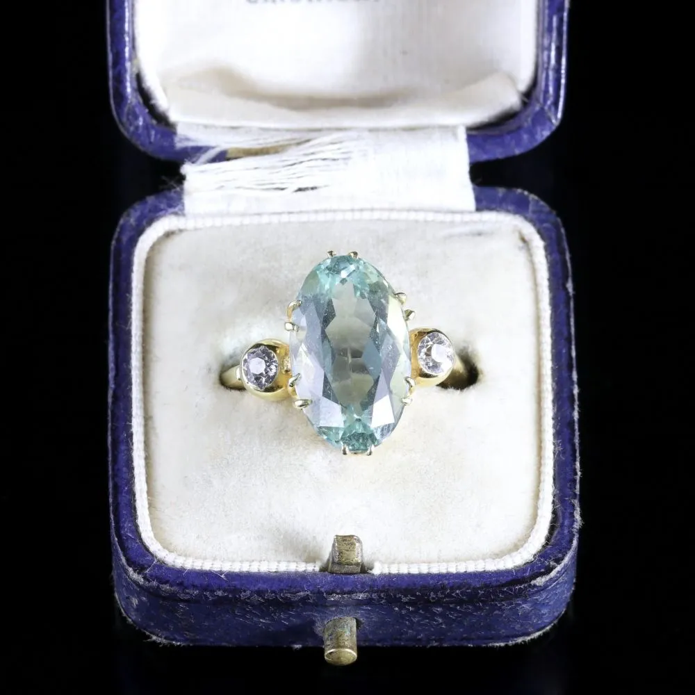 Antique Victorian Aquamarine Diamond Ring 6Ct Aquamarine Sea Green
