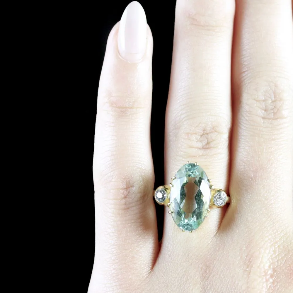 Antique Victorian Aquamarine Diamond Ring 6Ct Aquamarine Sea Green