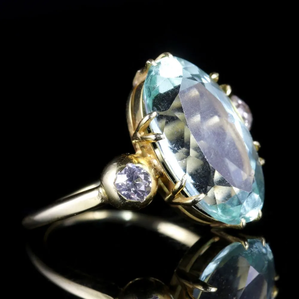 Antique Victorian Aquamarine Diamond Ring 6Ct Aquamarine Sea Green