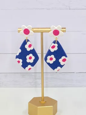 Navy Flower Clay Earrings