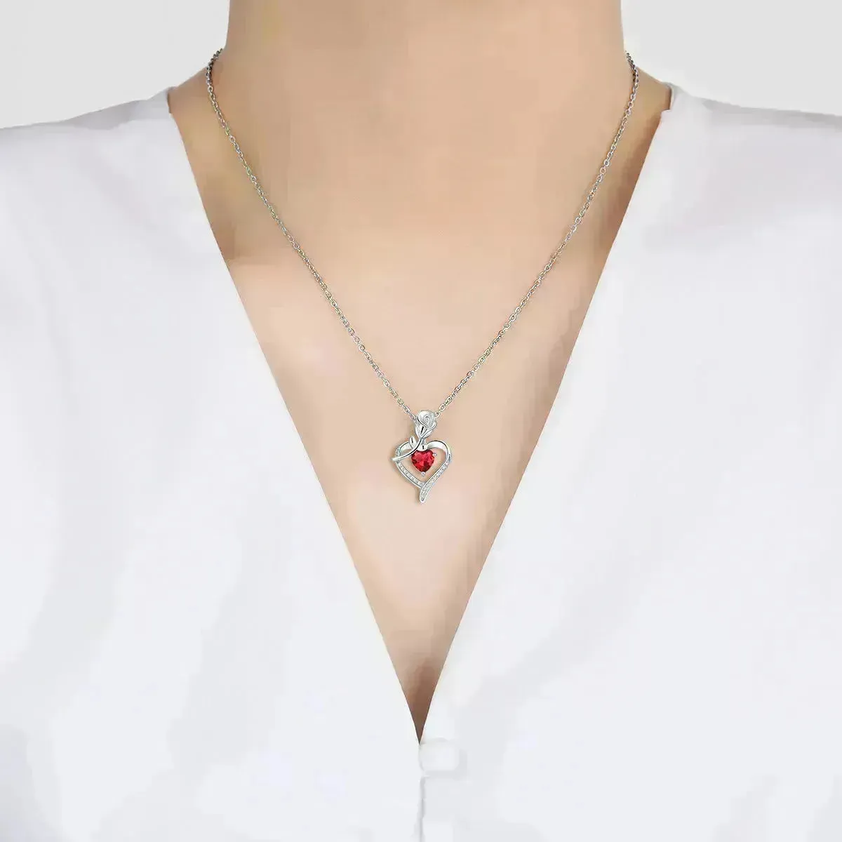 Rose Heart-shaped Necklace With Rhinestones Fashion Everlasting Flower Love Necklace For Women Valentine's Day Gift