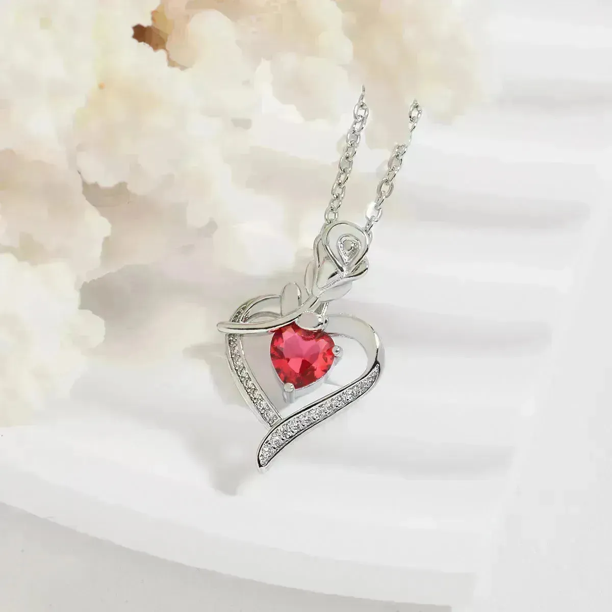 Rose Heart-shaped Necklace With Rhinestones Fashion Everlasting Flower Love Necklace For Women Valentine's Day Gift