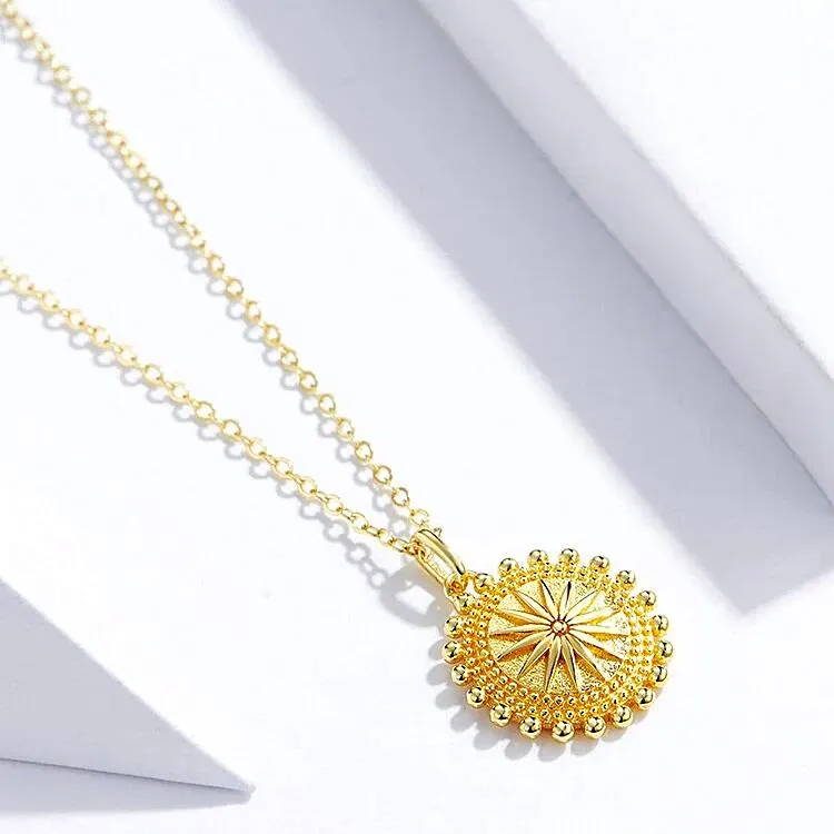 Sun Coin Pendant Neckalce (Gold Plated, Sterling Silver)