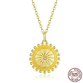 Sun Coin Pendant Neckalce (Gold Plated, Sterling Silver)