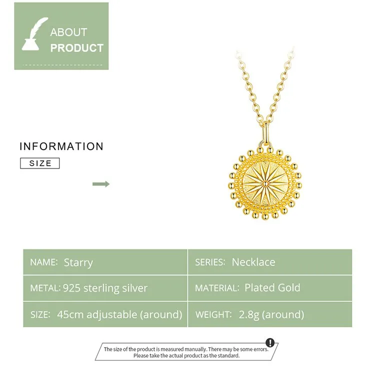 Sun Coin Pendant Neckalce (Gold Plated, Sterling Silver)