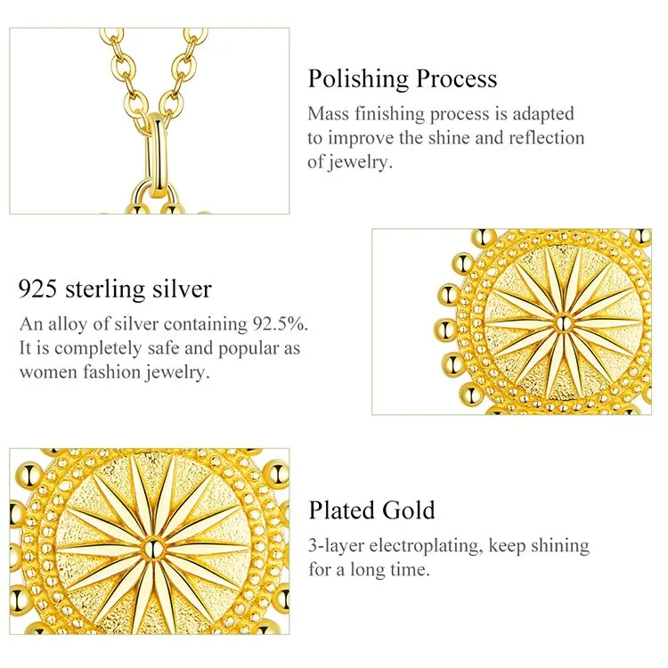 Sun Coin Pendant Neckalce (Gold Plated, Sterling Silver)