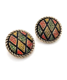 【USA輸入】ヴィンテージ SARAH COV. マルチカラー ブラックガラス イヤリング/Vintage SARAH COV. Multicolor Black Glass Clip On Earrings